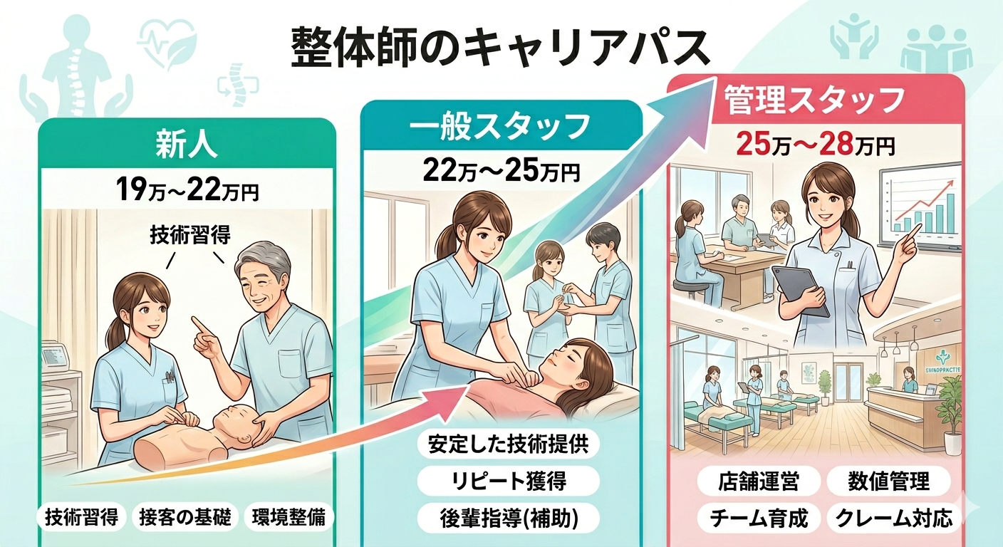 だるま整骨院では成果によって確実に収入や待遇が良くなるようにキャリアパスを採用しております。